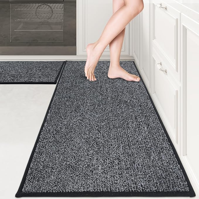 PURRUGS Machine Washable Kitchen Rug Set [2 PCS] (24" x 36"+ 24" x 60"), Non-Slip/Skid Kitchen Runner Rugs & Floor Mats, Super Absorbent Soft Area Rugs for Sink, Kitchen & Laundry, Charcoal