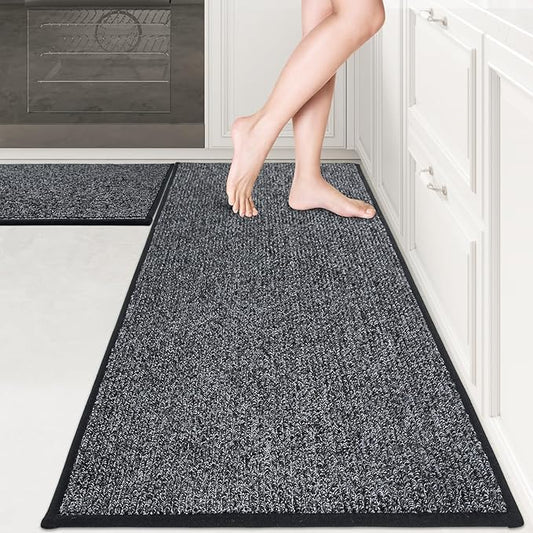 PURRUGS Machine Washable Kitchen Rug Set [2 PCS] (24" x 36"+ 24" x 60"), Non-Slip/Skid Kitchen Runner Rugs & Floor Mats, Super Absorbent Soft Area Rugs for Sink, Kitchen & Laundry, Charcoal