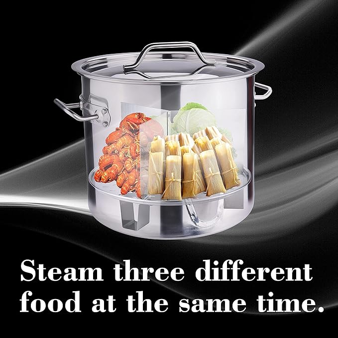 ARC 40QT Stainless Steel Tamale Steamer Pot with Easy-fill Water Spout, Seafood Crab Steamer with Divider and Rack, 10 Gallon