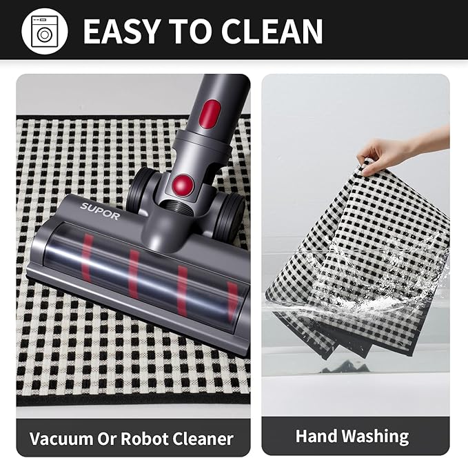 Kitchen Mat Kitchen Rugs Sets of 2 PCS Non Slip Washable, Super Absorbent Soft Braided Kitchen Mats for Floor, Rubber Backing Comfort Standing Kitchen Sink Mat Runner Rug, Black 17"x28"+17"x59"