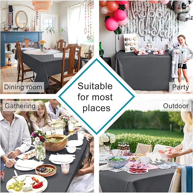 Hiasan Rectangle Tablecloth Grey - Wrinkle Resistant and Waterproof Washable Polyester Fabric Table Cloth for Dining Party and Outdoor Use, 54 x 80 Inch