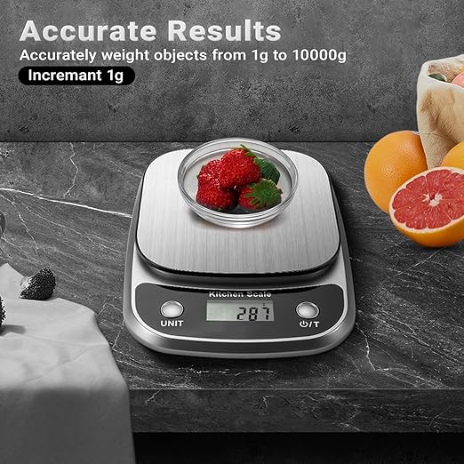 GRAM PRES Food Kitchen Scale Digital Weight Grams and Oz，Professional Digital Kitchen Food Scales 10kg/1g for Weight Loss Dieting Baking Cooking,Stainless Steel Weighing Platform,LCD Display