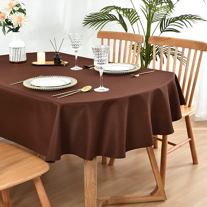 Wolkemer Small Oval Tablecloth 52 x 70 Inch Washable Fabric Table Cloth Solid Chocolate Table Cover for Dining Wedding Party Banquet Tabletop Decoration