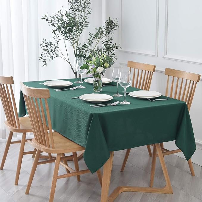 maxmill Textured Rectangle Tablecloth Water Resistant Wrinkle Free Spill-Proof, Soft Jacquard Table Cloth for Banquet Parties Event Holiday Dinner, Indoor and Outdoor Use, 60 x 84 Inch Hunter Green
