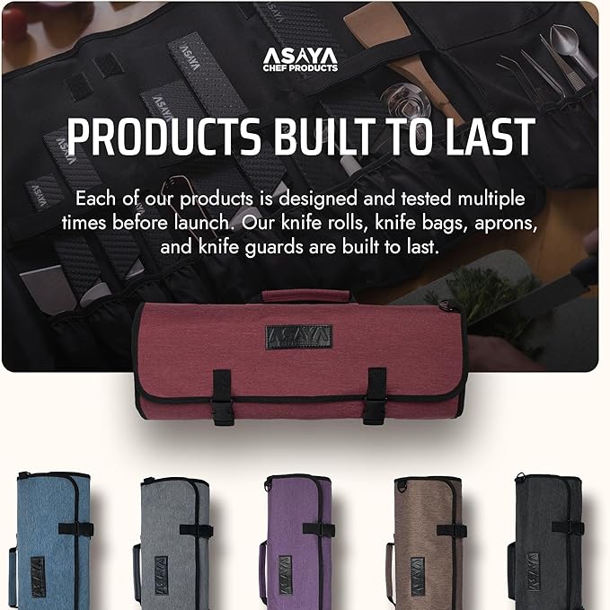 Asaya Chef Knife Roll Bag - 20 Total Pockets for Knives and Kitchen Utensils - Made with Stain Resistant Waxed Nylon - For Chefs and Culinary Students - Knives Not Included(Red)