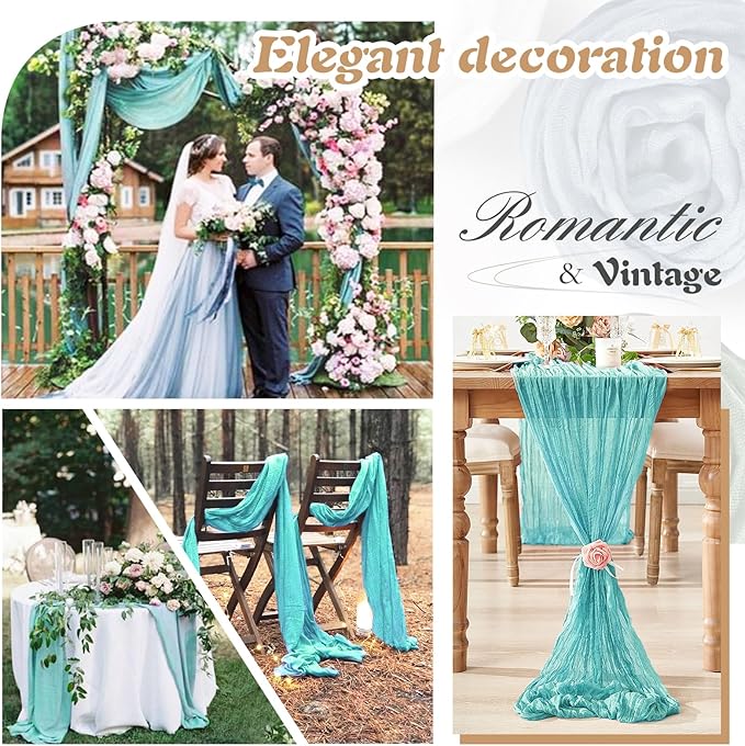 Teal Cheesecloth Table Runner 2 Pack 35" Boho Gauze Tablecloth Runner 120 inches Long Rustic Sheer Fabric Bulk for Baby Shower Wedding Bridal Birthday Party Picnic Table Decorations