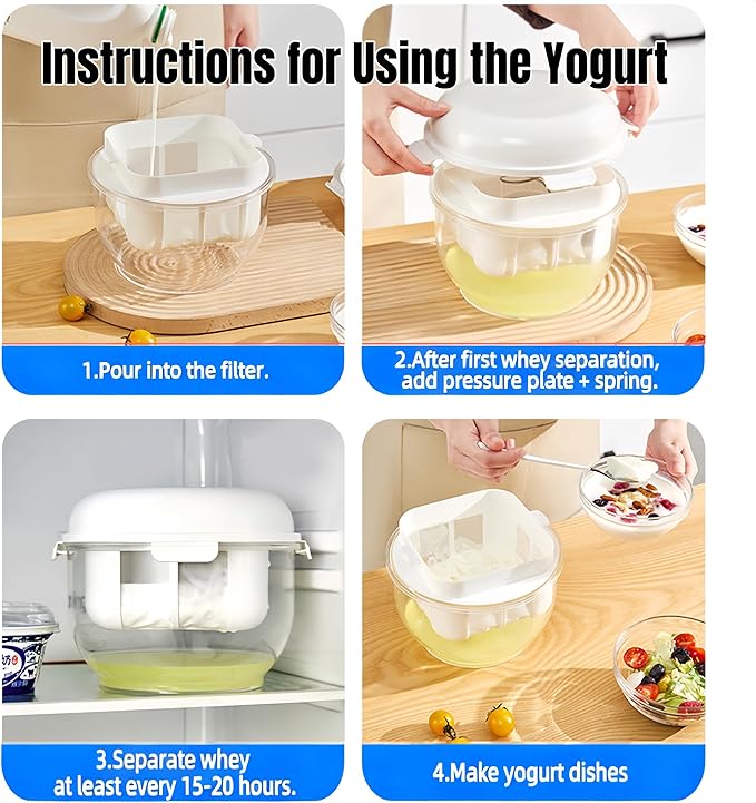 Yogurt Strainer with Spring-[2.2QT/0.56GAL] Large Capacity, [1.16QT/0.29GAL] Filter Volume, 304 Stainless Steel Mesh Yogurt Maker, BPA-Free Detachable Greek Yogurt Strainer for Homemade Thick Yogurt