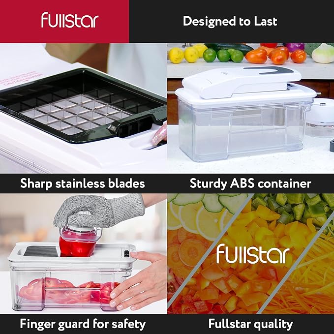 Fullstar All-in-1 Vegetable Chopper (4 in 1, White) and 2pc Blade Replacement Set - Bundle of Chopper and Dice Blade Replacement (Big and Small Dice) - Kitchen Gadgets