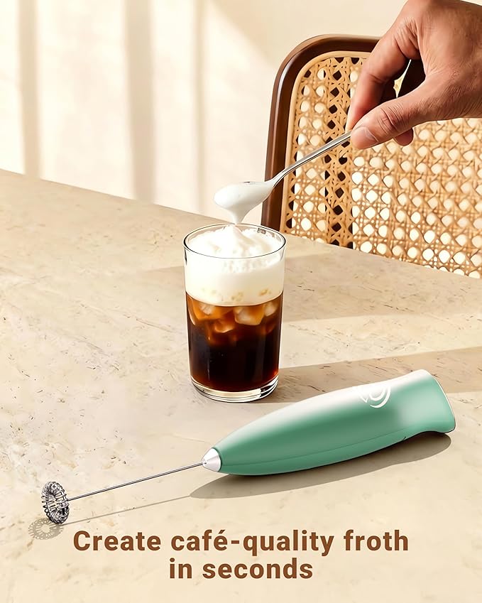 Milk Frother Handheld Frother Wand Drink Mixer Handheld Coffee Stirrers Electric Frother for Coffee Mixer Wand with 2 Whisk frother for protein powder coffee frother handheld-Green