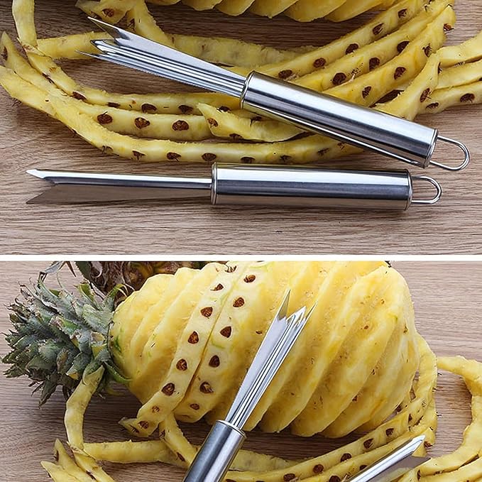 Silver Pineapple Eye Peeler Remover Tool, Multipurpose Pineapple Eye Clip,Pineapple Eye Cutter V Shape Stainless Steel Pineapple Eye Peeler Remover for Home Kitchen Peelers