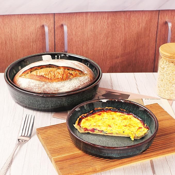 LIUYWYHCF Ceramic Pie Pan Quiche Baking Dish, 10 Inch Round Au Gratin Baking Dishes, 1.9 Qt Non-Stick Tart Pan, Pie Plate for Apple, Oven, Dishwasher and Microwave Safe