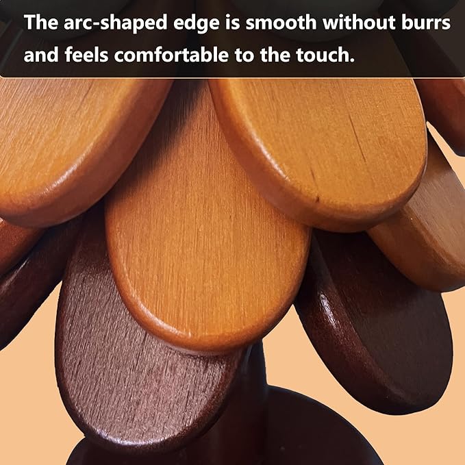 Wooden Trivets for Hot Dishes, Tree Shape Trivet Set, 4 Natural Solid Wood + 1 Stand stored Like a Christmas Tree,Foldable Kitchen Wooden Trivet for Pot Bowl Teapot Hot Pot Holder (Wood)