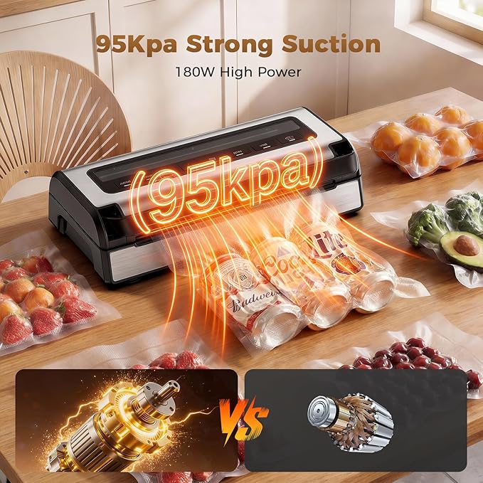 Vacuum Sealer Machine for Food, Multifunctional Automatic Food Saver for Dry, Moist & Canister Sealing, Built-in Cutter & Bag Storage | Complete Kit with 2 Rolls & 10 Bags