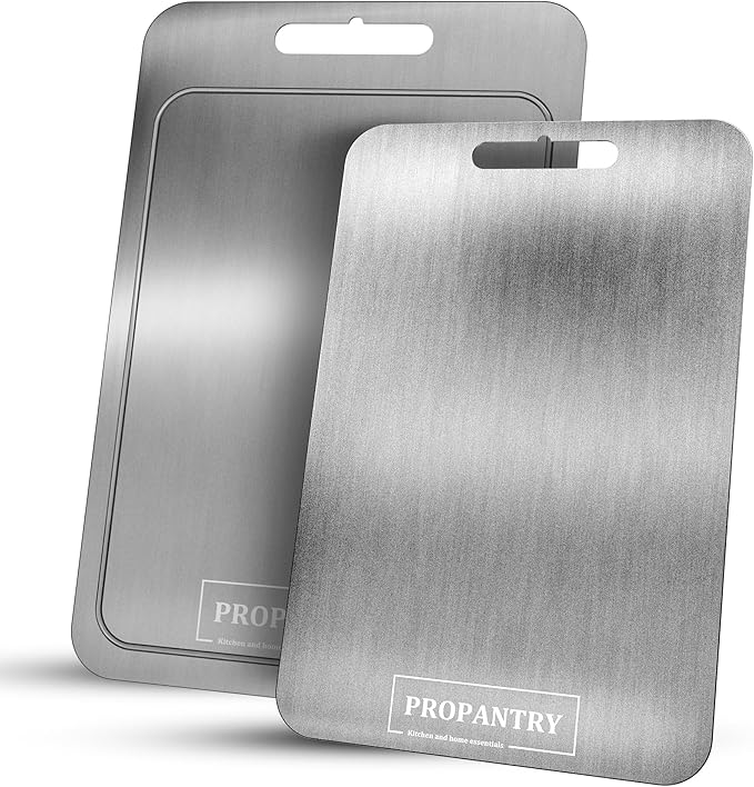 Titanium Cutting Board 2Pcs – Pure 100% Titanium Cutting Boards for Kitchen, Durable Titanium Chopping Board, Cutting Boards, Stainless Steel Cutting Board - Non-Slip Edges, Metal Board