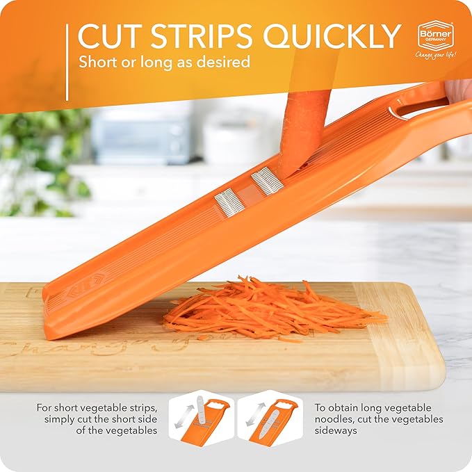 Börner by Reston Lloyd Roko PowerLine • Short & Long Vegetable Strips/Noodles & Safety Food Holder • Made in Germany, Orange