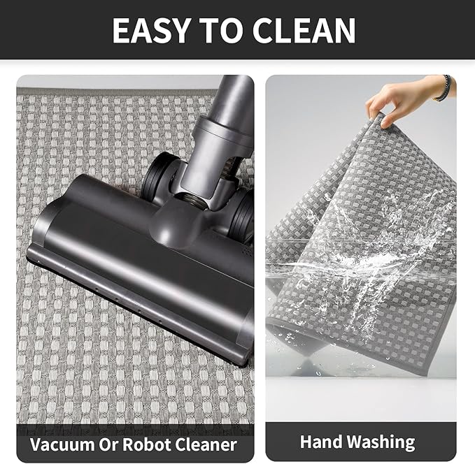 Kitchen Rugs Non Slip Washable, Rubber Backing Soft Chenille Braided Kitchen Mats for Floor, Super Absorbent Kitchen Runner Rug Standing Mat Sink Mat, Easy to Clean, Gray 17"x47"