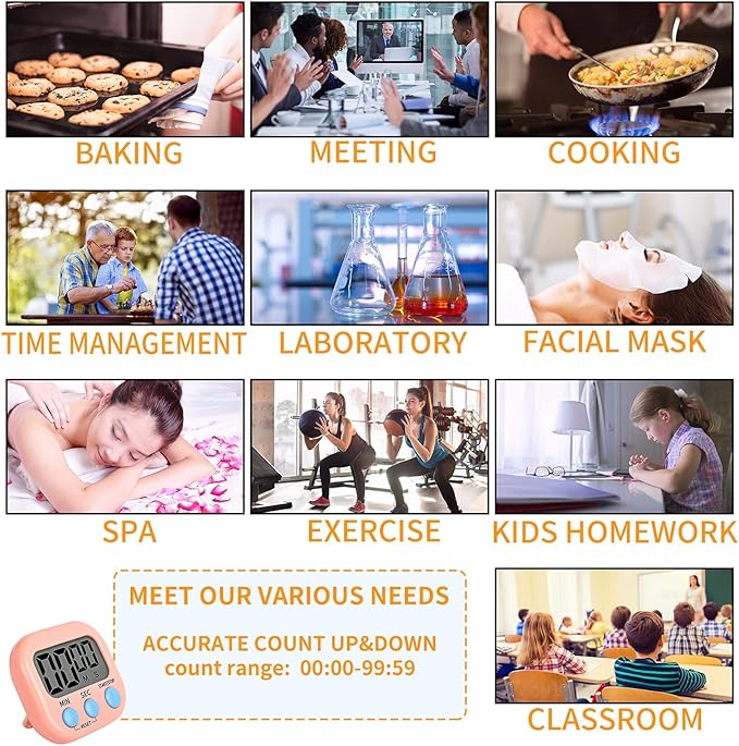 Digital Kitchen Timer for Cooking, Multi-Function Electronic Timer, Big Digits Loud Alarm Strong Magnetic Backing, Classroom Timers for Teachers