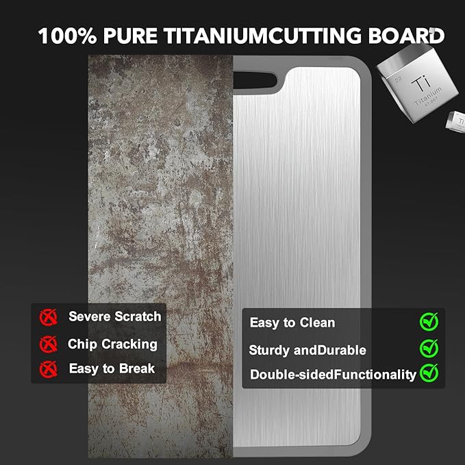 Titanium Cutting Boards For Kitchen, 100% Pure Cut Titanium Cutting Board, Food Grade Quality, Double-Sided Food-Grade Chopping Board Non-Stick Durable and easy to clean14.1X10