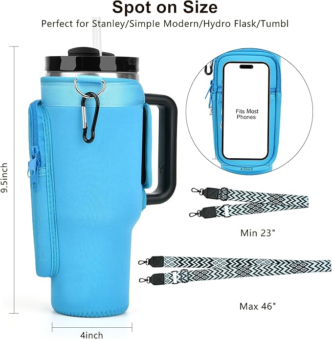 LOKASS Personalized Water Bottle Holder with Strap for Stanley Cup Accessories 40 oz Tumbler, Initial Water Bottle Carrier Bag/Phone Pocket, Mother's Day/Birthday Gifts for Women/Girls