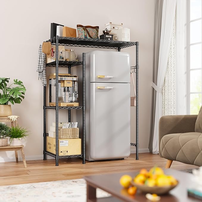 REIBII Mini Fridge Stand Small Refrigerator Storage Shelves,4 Tier Space-Saving Coffee Bar Cabinet, Adjustable Utility Microwave Stand Storage,Shelf for Dorm Kitchen Living Room,38.1Wx18.11Dx52.36H