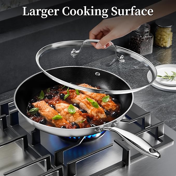 Innerwell Stainless Steel Frying Pan Set with Lid 8.6inch and 12inch Titanium Ceramic Nonstick Frying Pan Kitchen Cookware Set Skillet with Stay-Cool Handle Non Toxic PFOA Free Suitable for All Stove