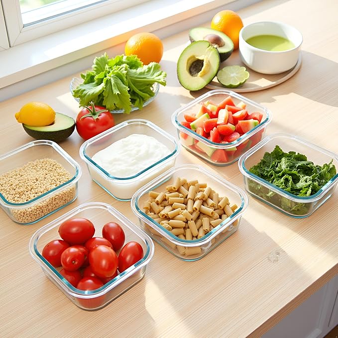 Small Square Glass Food Storage Containers With Lids，2 Cup Square Glass Containers, 16 oz Small Food Containers, Leak-proof lunch Bowls, Dishwasher Microwave Freezer Safe -(Dark Blue)