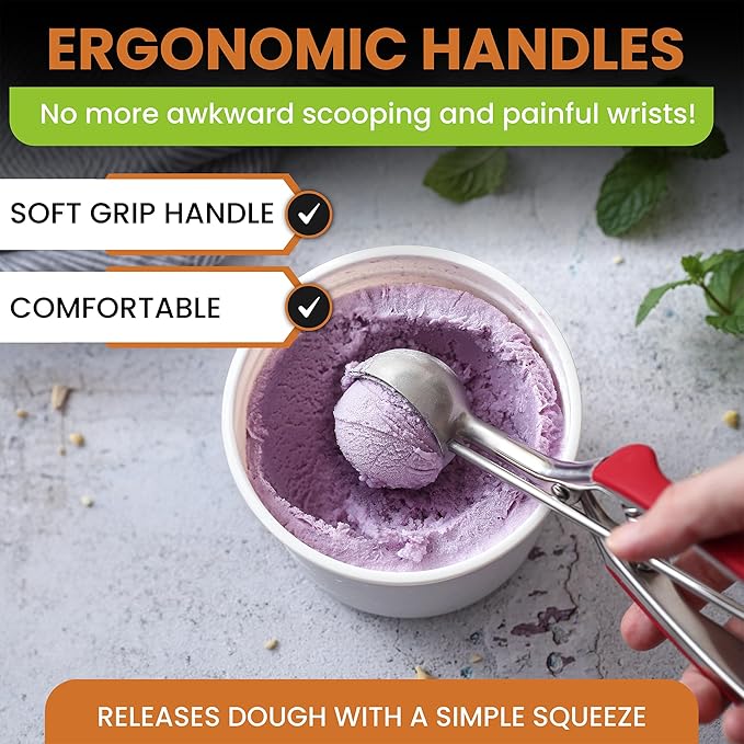 Spring Chef Red Large Stainless Steel Cookie Scoop for Baking - Multifunctional #20 Melon Baller with Trigger Release, 2.93 Tbsp Food Scooper for Ice Cream - Dishwasher Safe Cookie Dough Scoop