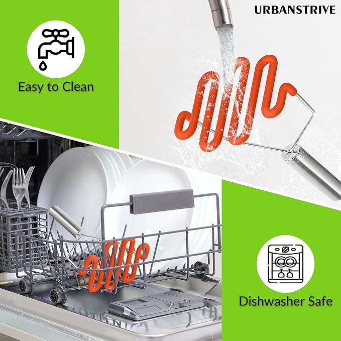 Urbanstrive Non-Scratch Silicone Potato Masher Kitchen Tool, Potatoes Masher Potato Masher Stainless Steel Wrapped In Premium Silicone, Potato Smasher, Orange