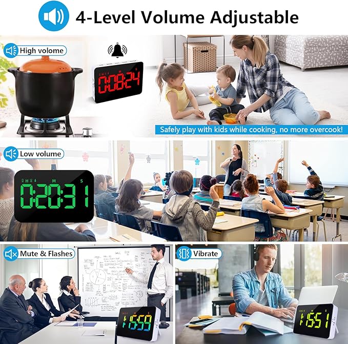 (2 Packs) Rechargeable Timers，Digital Kitchen Timer with 10 Dynamic RGB Color, Magnetic Classroom Timer with Countdown/up with 5”LED Display 3 Brightness 4 Volume Adjustable