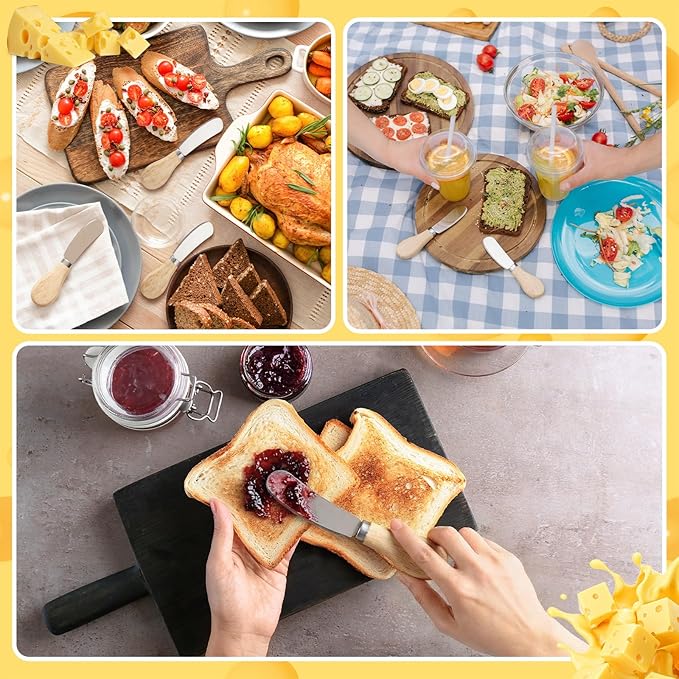 LemonRoad 100 Pcs Cheese Butter Spreader Knife Stainless Steel Butter Knife with Wooden Handle for Jam, Sandwiches, Dips and Charcuterie Kitchen Gadgets Bulk