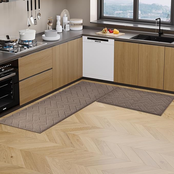 Machine Washable Kitchen Rugs 24" x 70", Non-Slip Kitchen Runner Rugs Mats for Floor, Absorbent Comfort Standing Mats for Kitchen, Sink, Laundry and Hallway, Rolled Packaging, Grayish Brown