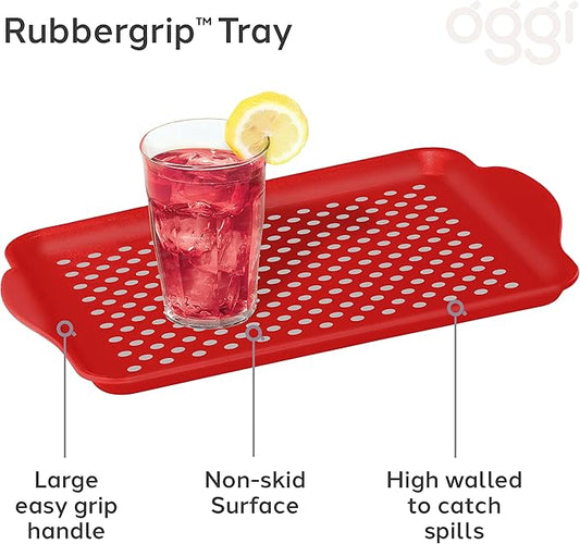 Oggi Anti Slip Serving Tray with Handles- Red Rectangle Tray - Ideal for Eating, Breakfast, Food, Appetizers, Serving, 5504.2, 17.5x11.5''