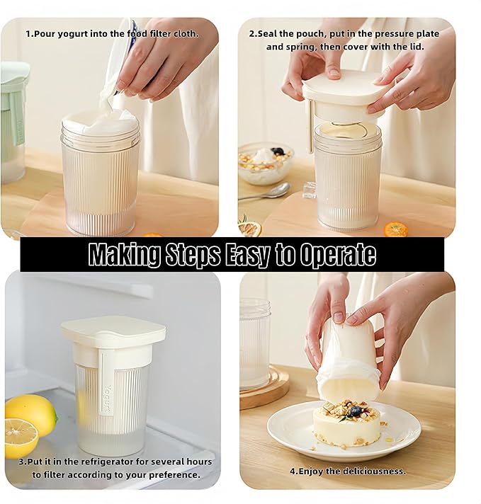 0.95 Quart（900ML）Portable Yogurt Strainer Cup, Compact Greek Yogurt Filter with Whey Separator for Cheese & Soy Milk, Leak-Proof & Easy to Carry Yogurt Maker (Green)