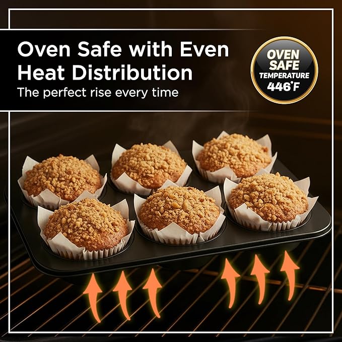 Wrenbury Jumbo Muffin Pan 6 Cup - Nonstick XL Deep Muffin Pan for Baking 3.75" Cup - Oversized Extra Large Cupcake Mold - Dishwasher Safe - PTFE Free - 446°F Oven Safe