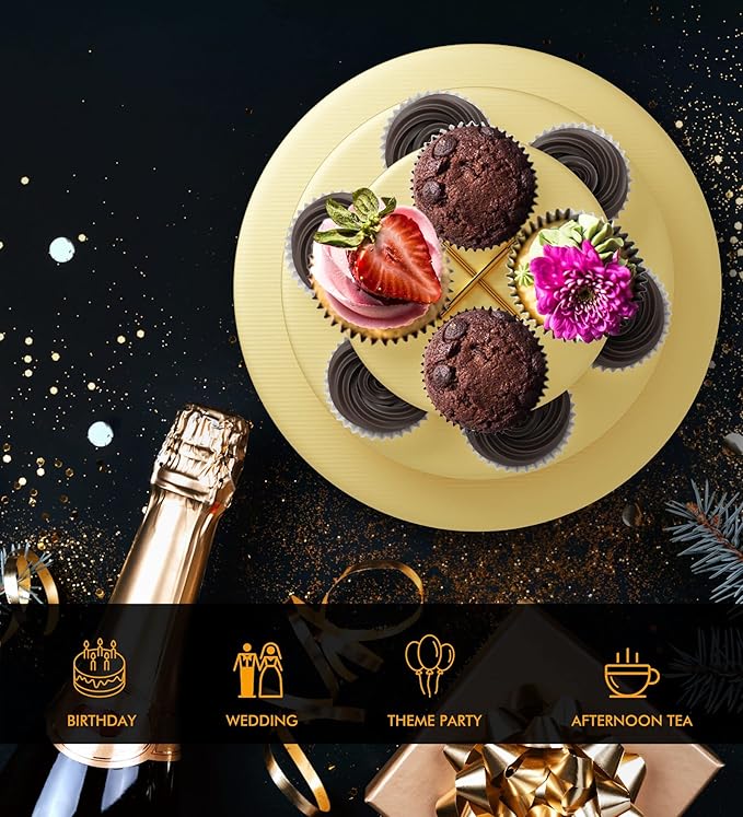 Cupcake Stand Tower 2 Pack, BLISSUR Gold Cupcake Stand, 3 Tier Cup Cake Stand Cardboard Matte Golden (Cardboard Gold, 2 Pack)