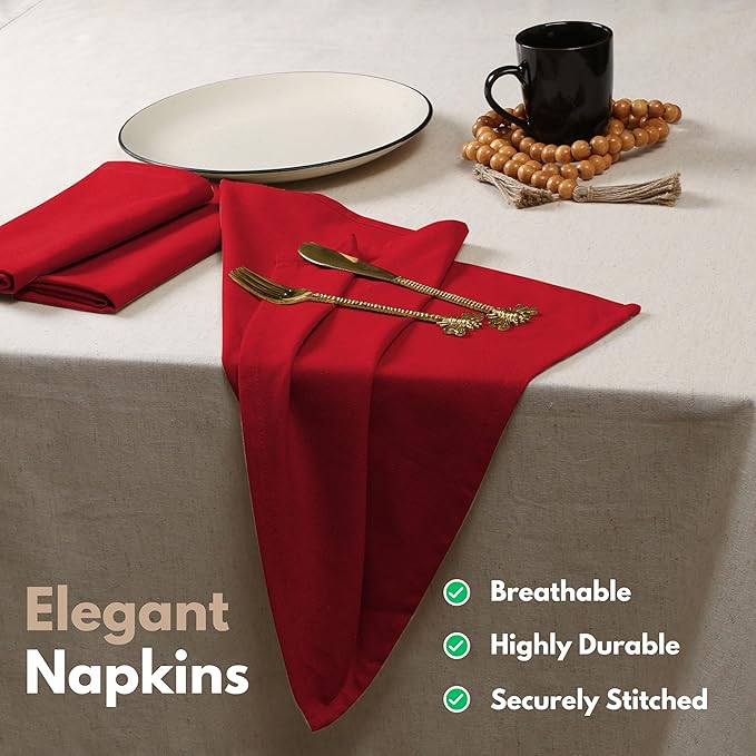 Native Fab Solid Cloth Napkin Set of 4, 100% Cotton, Washable, Reusable Dinner Cloth Napkin 17x17 inches, Table Decor Napkins for Dinner, Events, Red