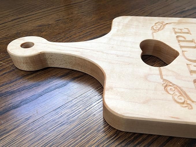 Maple Wood Cutting Board with Heart Design, Recipe for a Mom Engraving, Decorative Kitchen Display, Paddle Shaped Cutting Board, Mother's Day Gift