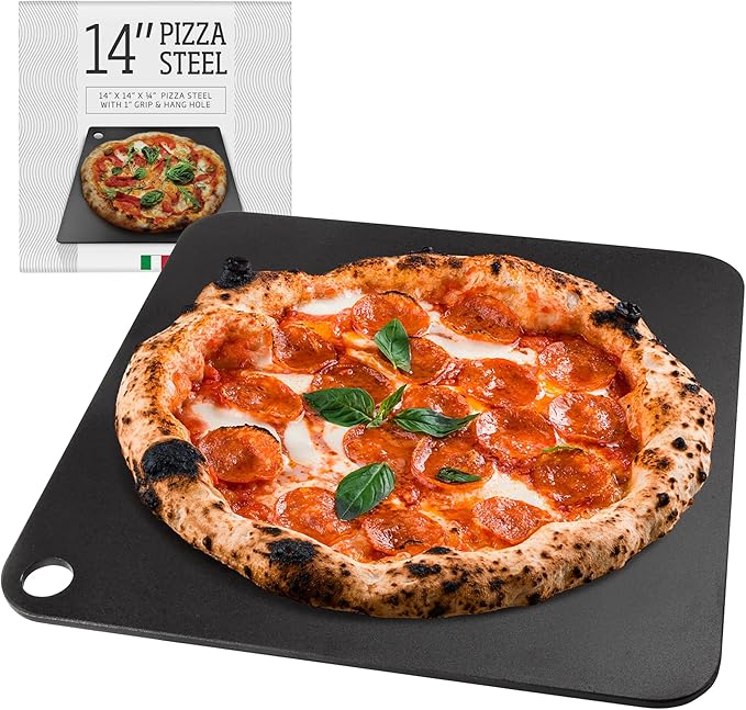 IMPRESA Pizza Oven Steel Plate - 14 x 14 x 0.25 in, Black, Steel Heat Retention & Crisp Crust Pizza Stone - Oven & Grill Versatility for Baking Stone