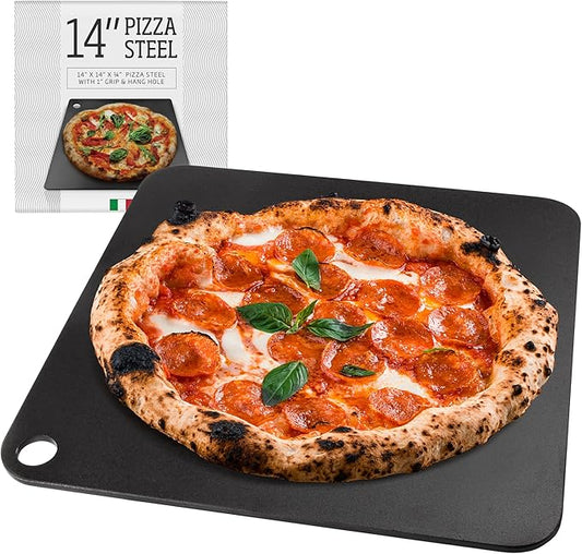 IMPRESA Pizza Oven Steel Plate - 14 x 14 x 0.25 in, Black, Steel Heat Retention & Crisp Crust Pizza Stone - Oven & Grill Versatility for Baking Stone