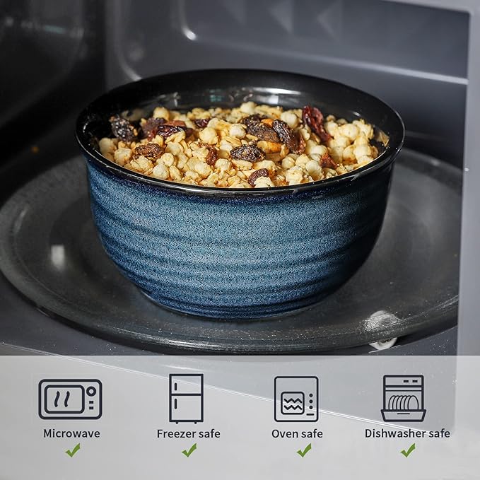 MEKY Soup Bowl, 20 OZ Porcelain Cereal Bowls Set of 6 Perfect for Pasta, Snack, Oatmeal, Rice, Salad,and Ice Cream, Stackable & Durable Bowls for Kitchen, Microwave & Dishwasher Safe, Blue
