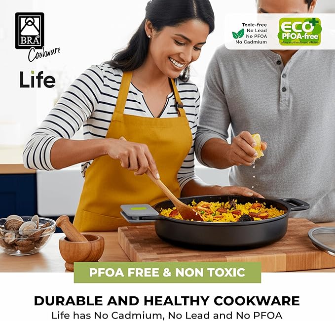 BRA COOKWARE Life Ceramic Nonstick Sauté Pan w/Glass Lid | 11 Inch 2.9 Quart Recycled Aluminum Deep Pan | Dual-Handle Braiser | Ceramic Non-Stick Coating | PFOA Free | All Cooktops & Oven Safe