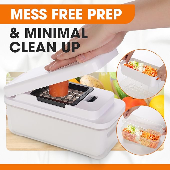 Cheer Collection Vegetable Chopper Slicer with Container Lid – 7 in 1 Mandoline Slicer Dicer Grater Julienne Cutter Kitchen Gadget, Multi Blade Food Chopper for Meal Prep