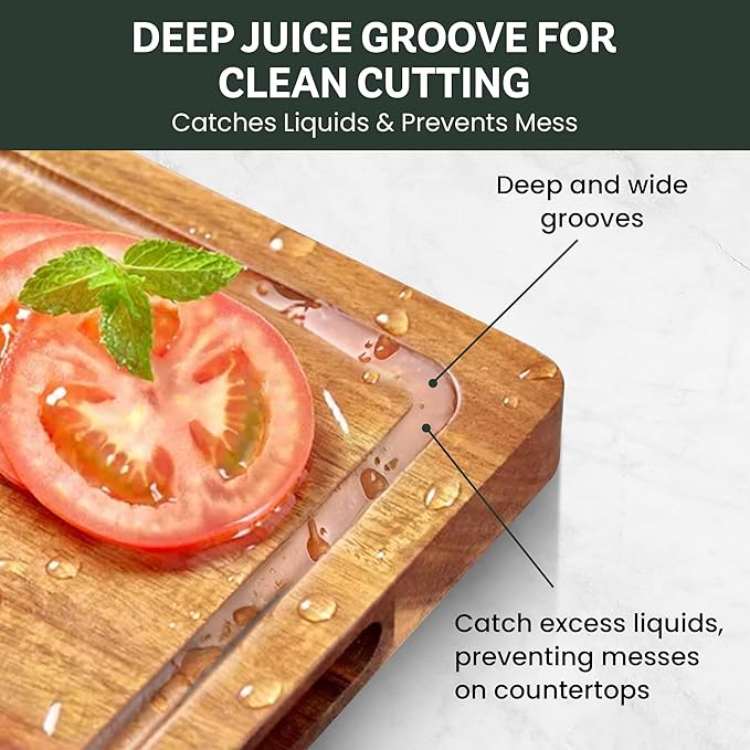 Bamboo Cutting Board for Kitchen - 17" Large Wooden Cutting Board, Heavy Duty Chopping Board with Side Handles, Deep Juice Groove, Reversible Charcuterie & Cheese Board for Meat and Serving