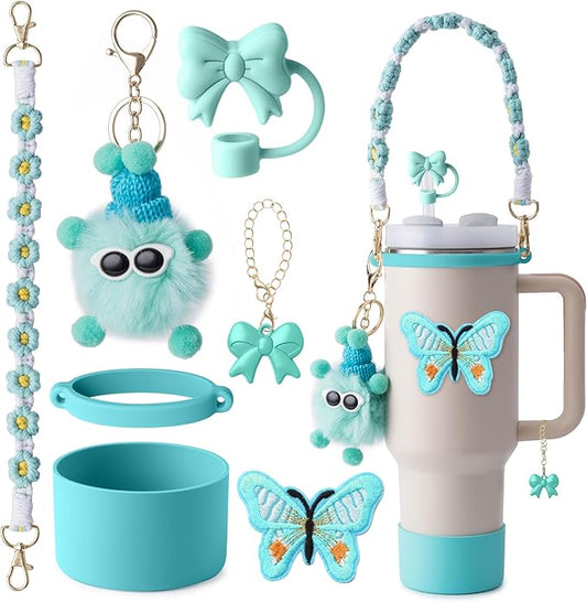 Stanley Cup Accessories Set I Water Bottle Handle Strap, Silicone Cup Boot, Lipstick Holder, Keychain Charms & Handle Charms,Straw Topper Accessories for Stanley Cups 40oz/30oz