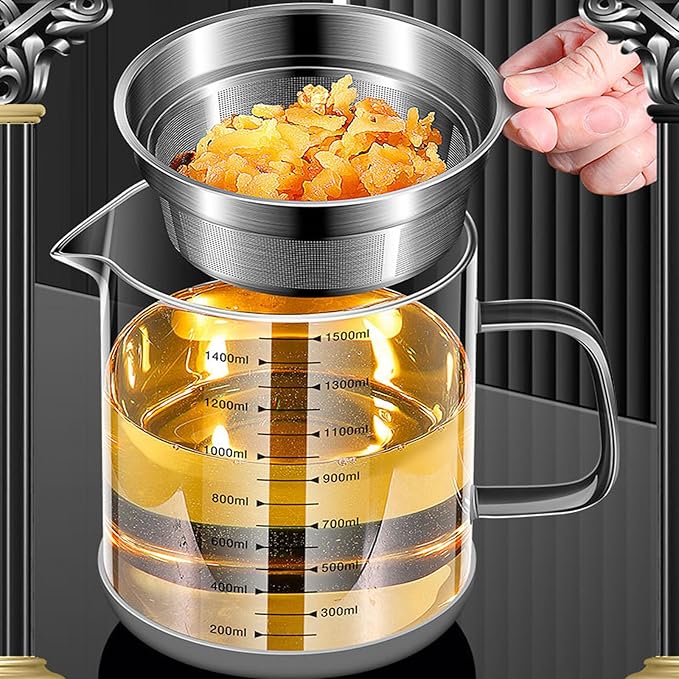 BinaryABC Yogurt Strainer,Nut Milk Strainer,Juice Food Strainer,Glass Teapot with Mesh Strainer,Stainless Steel Iced Tea Pitcher(1500ML)