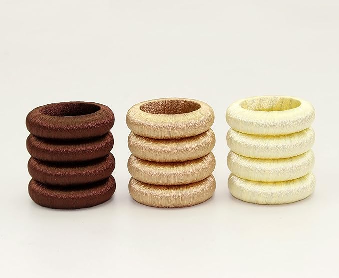 COTTON CRAFT Napkin Rings - Set of 12 Soft Lustrous Yarn Handmade Dining Table Napkin Holders - Halloween Harvest Fall Thanksgiving Holiday Party Gift Décor - Chocolate Tan Lt Yellow