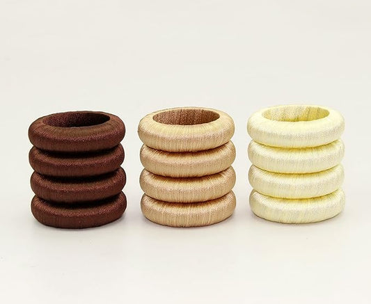 COTTON CRAFT Napkin Rings - Set of 12 Soft Lustrous Yarn Handmade Dining Table Napkin Holders - Halloween Harvest Fall Thanksgiving Holiday Party Gift Décor - Chocolate Tan Lt Yellow
