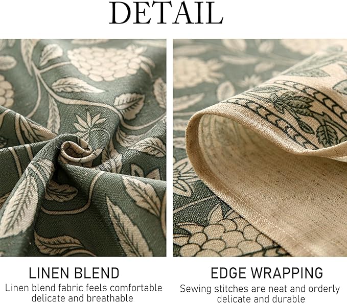 ISAENNE Designer Grayish Green Linen Extra Long Tablecloth Rectangle,Floral Stain Resistant Table Cloth,Fall Vintage Decor Tablecloths for Dining Thanksgiving Kitchen,63"*110"-Andrew A
