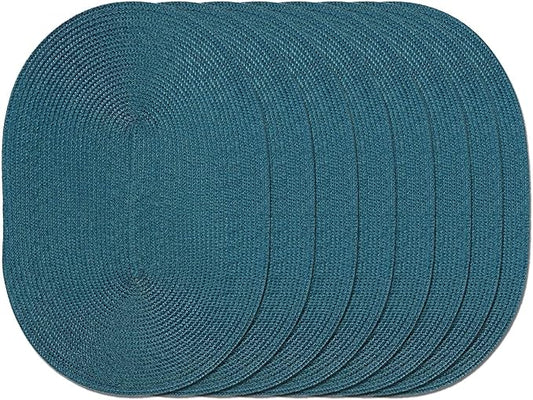 AHHFSMEI Placemats Set of 8 for Dining Table Washable Woven Non-Slip 18x12 inches Placemat Heat-Resistant Durable Table Mats for Dining Table Easy to Clean (Oval Blue, 8)