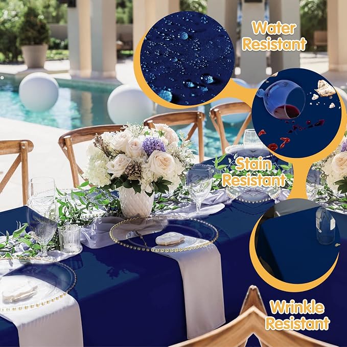 BRILLMAX 4 Pack Navy Blue Tablecloths 90 x 156 Inch for 8ft Rectangle Tables - 150 GSM Polyester Fabric, Floor Length Drop, Water, Stain & Wrinkle Resistant Cloth Cover for Wedding Reception Banquet